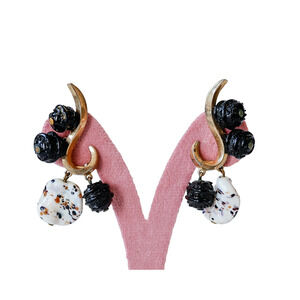 VTG 50s Signed Schiaparelli Glass Bead Rose Earrings MCM Glam Boho Artsy